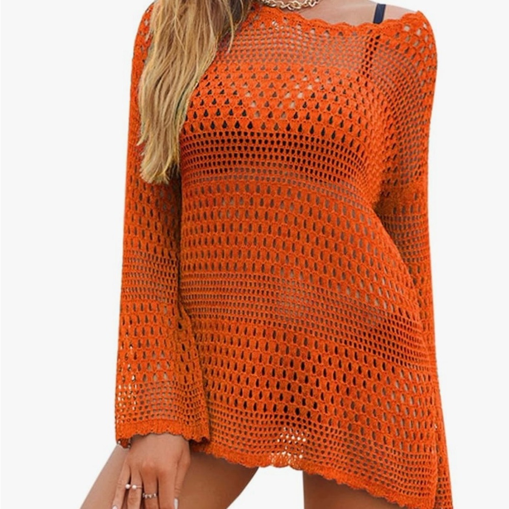 Orange Crochet Swim Cover-Up